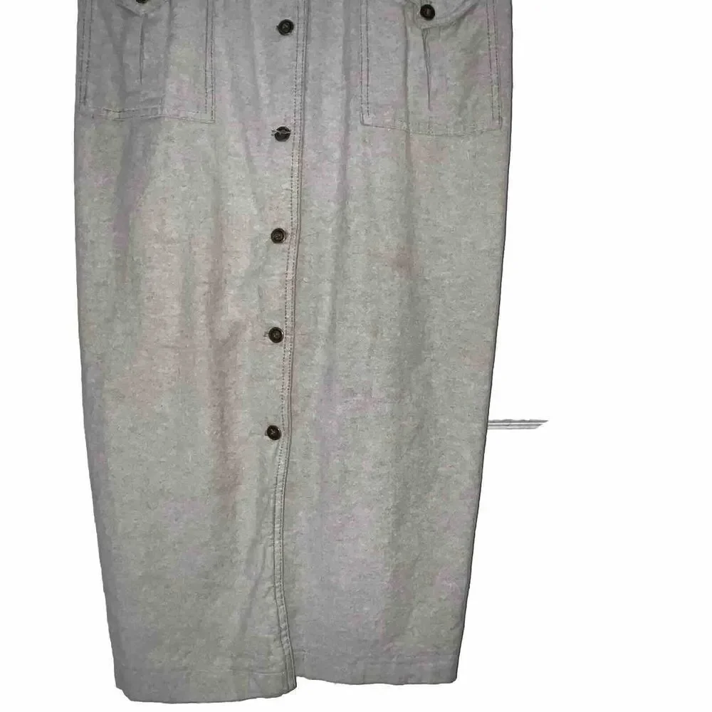 VTG MIDI Denim? Tank Dress Size 10 Tan Beige Button Down Cotton Made In USA 90s*